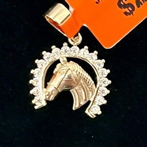 🆕 Gold Over Sterling & .5 ctwt Moissanite Horse with Horseshoe Pendant